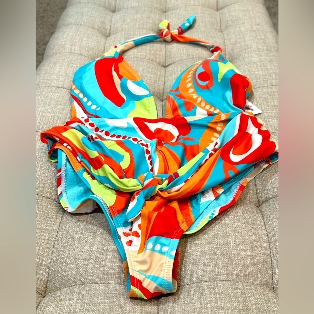 Jessica Simpson Multi-Color One-Piece Halter Swimsuit - SIZE S (NWT)